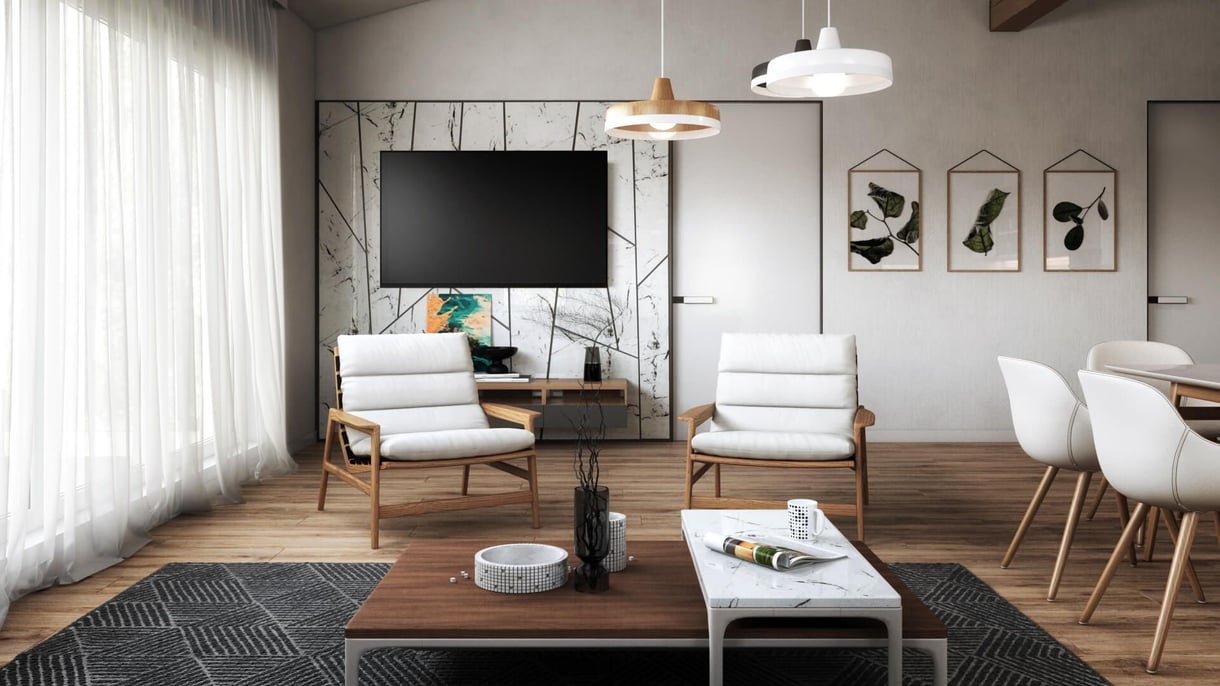 Final Result of 3D Modeling Process 3D modeling process: lifestyle render of white chairs showing final output of 10-step workflow