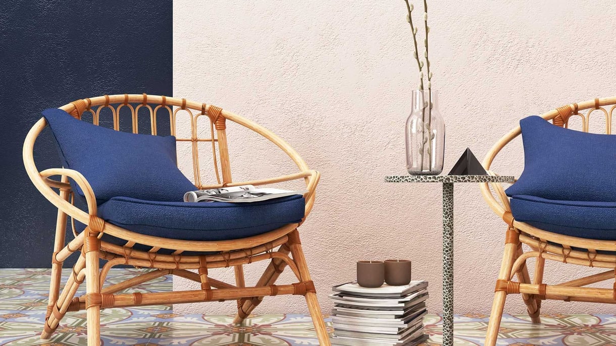 CG Renders for Furniture for Creating the Best Texture References A 3D Rendering of Furniture Pieces Made of Fabric and Bamboo