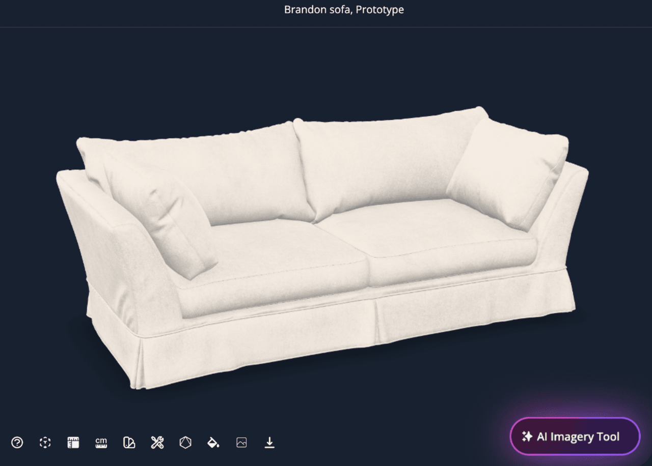 Sofa GLB model in a web 3D viewer GLB sofa 3D model opened in an interactive web viewer with configuration tools