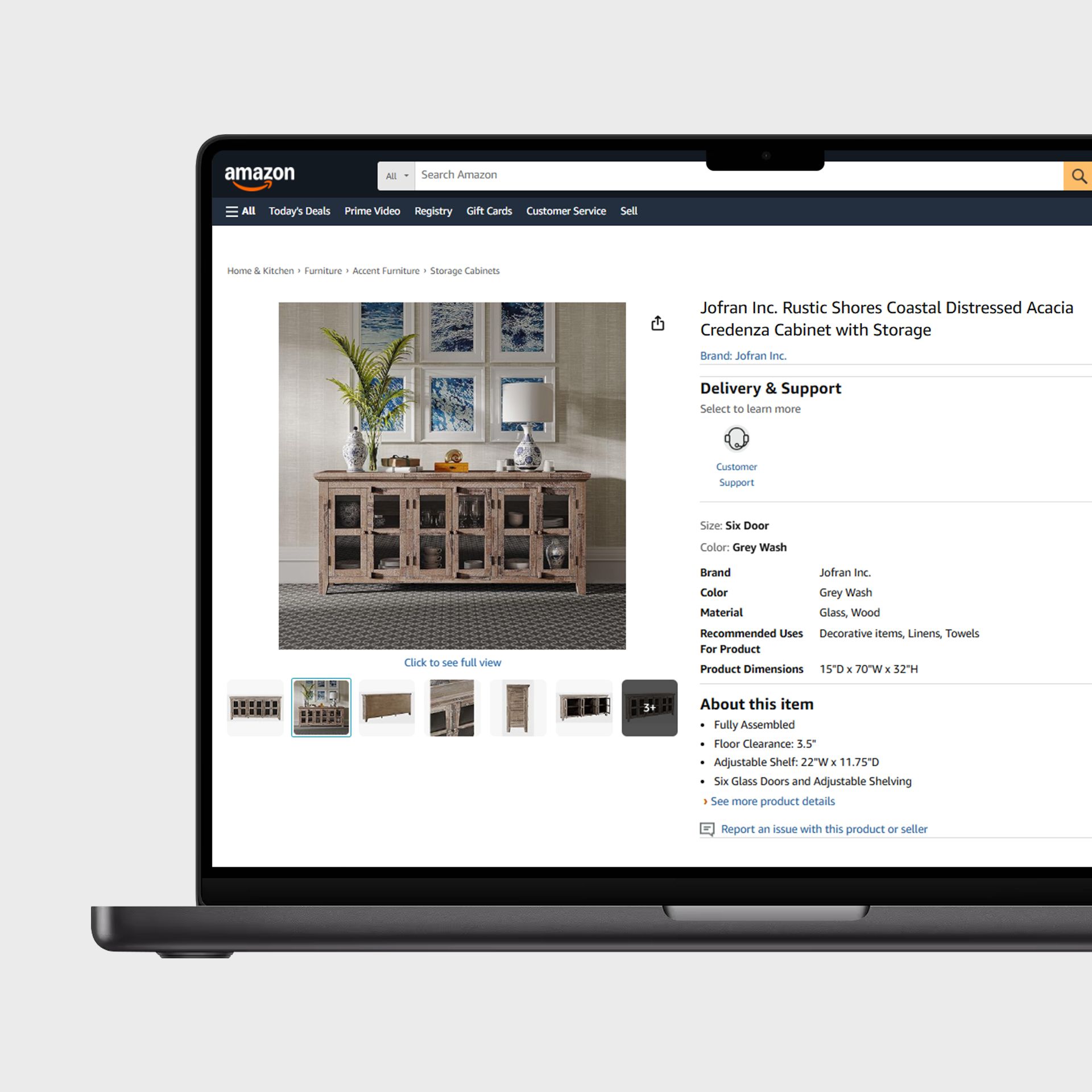Furniture cabinet product page featuring product imagery produced through 3D visualization