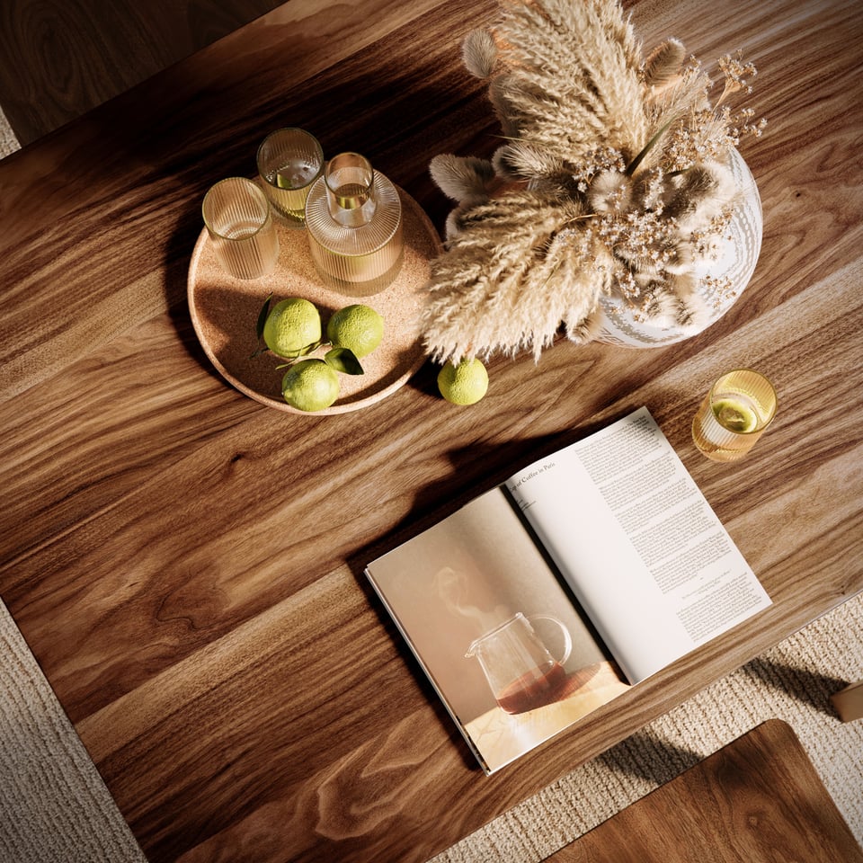 Photoreal Top-view 3D Rendering of a Wooden Table